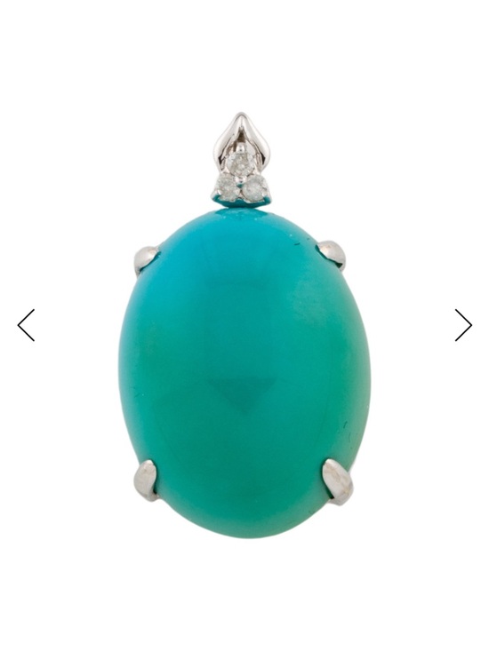 Jewelry - Turquoise Oval Pendant with Diamond Accent - Women's Jewelry